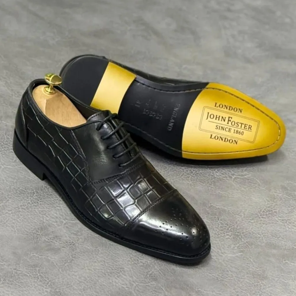 John Foster Croc-Embossed Cap-Toe Oxford